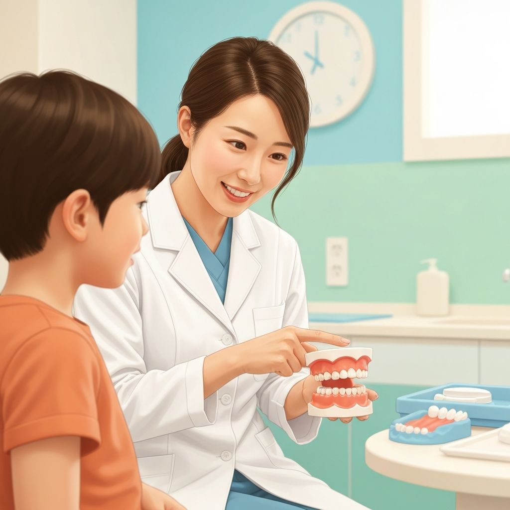 Pedodonti uzmanı çocuk hastaya anlatıyor